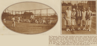 872672 Collage van 2 foto's betreffend de tenniswedstrijden voor dames en heren op het Tennispark Ouden Rijn.